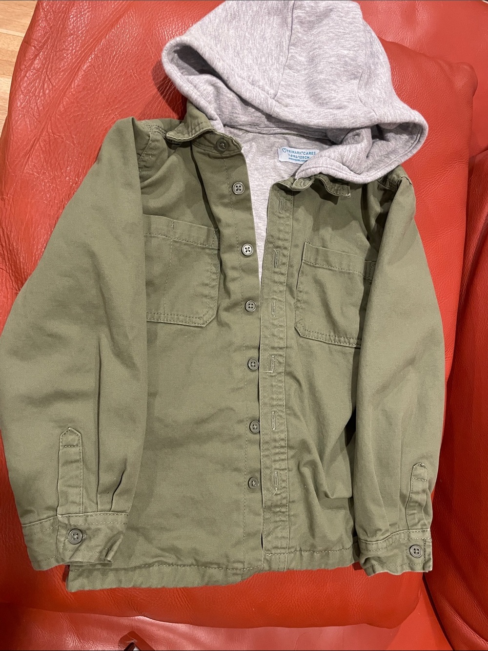 Primark Olive Green Jacket with Gray Hood